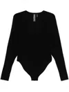 Norma Kamali Deep V-neck Bodysuit With Dolman Sleeves In Black