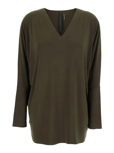 NORMA KAMALI GREEN TOP WITH V NECK IN FABRIC WOMAN