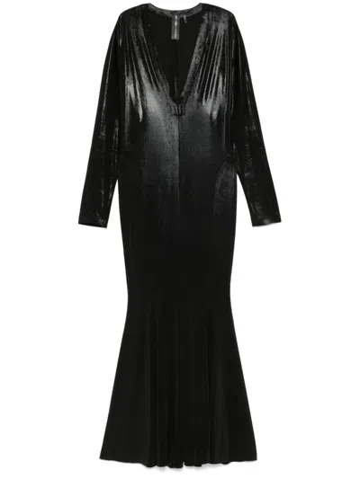 Norma Kamali V-neck Fishtail Dress In Black  