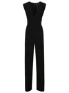 Norma Kamali Sleeveless V-neck Jumpsuit Cinched Waist In Black