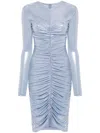 Norma Kamali Long Sleeve V Neck Shirred Front Dress To Knee In Large Houndstooth In Blue