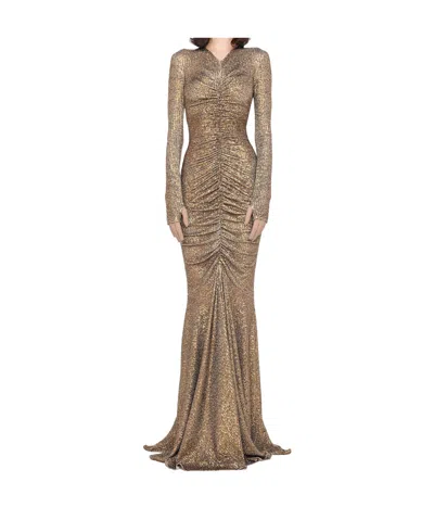 Norma Kamali V-neck Parallel Crepe Sewn Fishtail Dress Dress In Grey