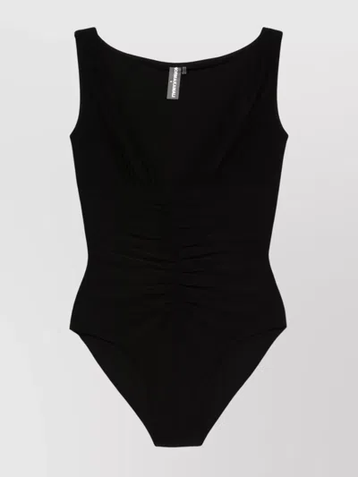 Norma Kamali V-neck Ruched Sleeveless Stretch Top In Black