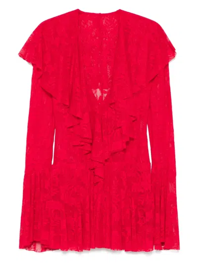 Norma Kamali V-neck Ruffled Mini Dress In Red