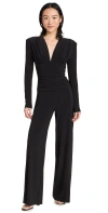 NORMA KAMALI V NECK SHIRRED WAIST JUMPSUIT BLACK