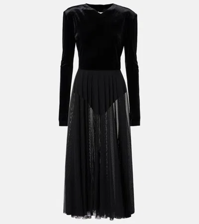 Norma Kamali Velvet And Mesh Midi Dress In Black