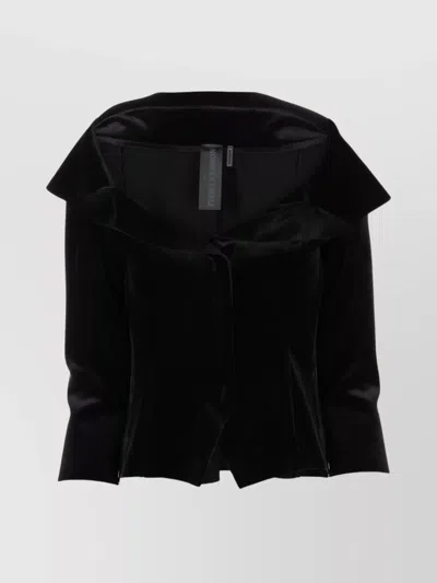 NORMA KAMALI VELVET BARDOT-NECKLINE BLAZER JACKET