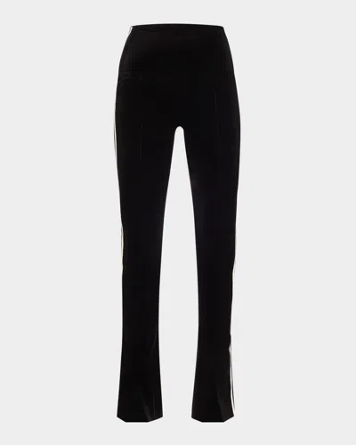Norma Kamali Velvet Side Stripe Spat Leggings In Black/off St