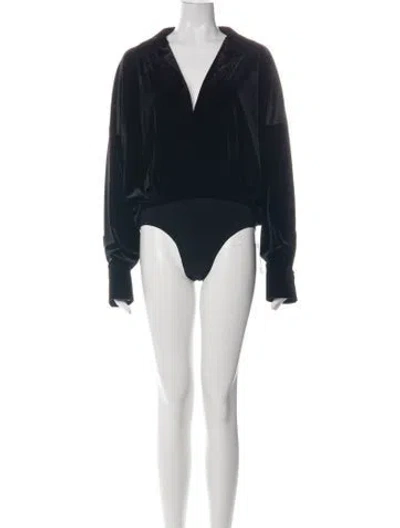 Pre-owned Norma Kamali Velvet V-neck Bodysuit In Black