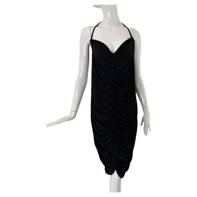 Pre-owned Norma Kamali Vintage 1980s Black Jersey Sheared Front Halter Neck Dress Large