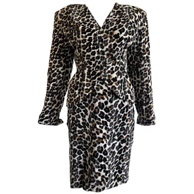 Pre-owned Norma Kamali Vintage  Women's Leopard Faux Fur Skirt Suit, Circa 1990s In Black