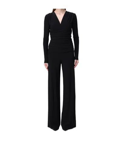 Norma Kamali V-neck Gathered Jumpsuit In Black