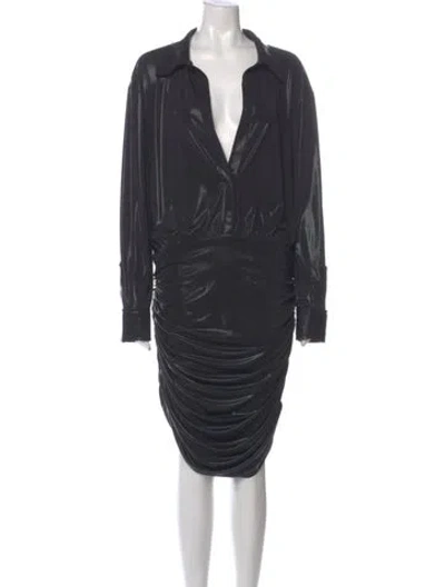 Pre-owned Norma Kamali V-neck Knee-length Dress In Gray