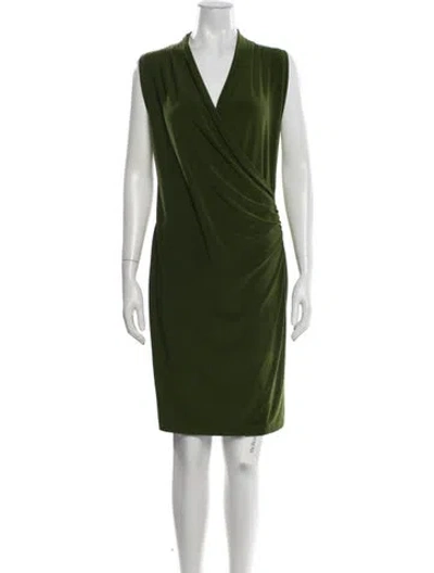 Pre-owned Norma Kamali V-neck Knee-length Dress In Green