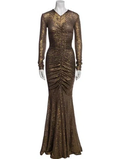 Pre-owned Norma Kamali V-neck Long Dress In Brown