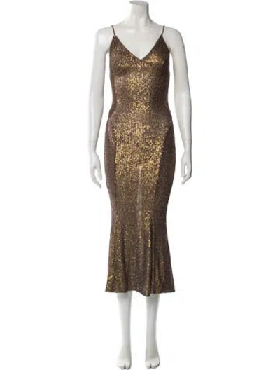 Pre-owned Norma Kamali V-neck Long Dress In Brown