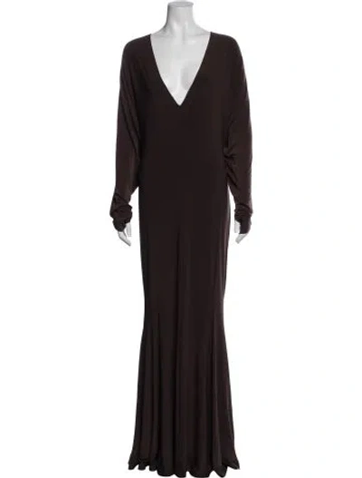 Pre-owned Norma Kamali V-neck Long Dress In Brown