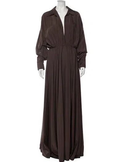 Pre-owned Norma Kamali V-neck Long Dress In Brown