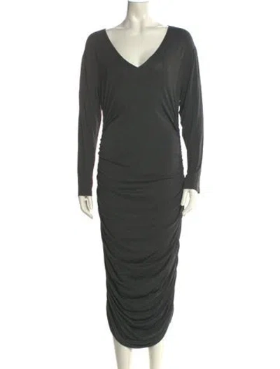 Pre-owned Norma Kamali V-neck Long Dress In Gray