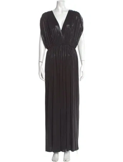 Pre-owned Norma Kamali V-neck Long Dress In Gray