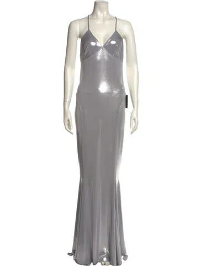 Pre-owned Norma Kamali V-neck Long Dress In Gray