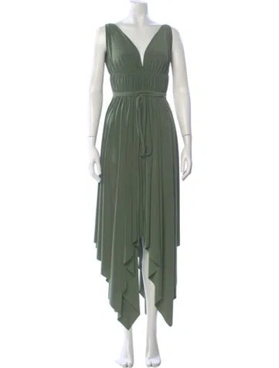 Pre-owned Norma Kamali V-neck Long Dress In Green