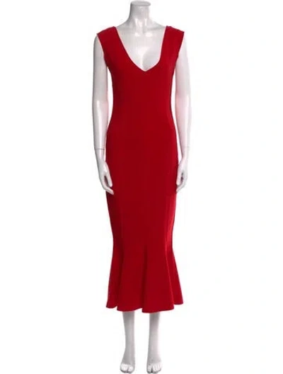 Pre-owned Norma Kamali V-neck Long Dress In Red