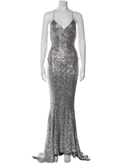 Pre-owned Norma Kamali V-neck Long Dress In Silver
