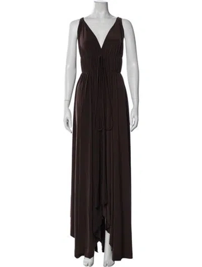 Pre-owned Norma Kamali V-neck Long Dress W/ Tags In Brown