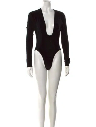Pre-owned Norma Kamali V-neck Long Sleeve Bodysuit In Black