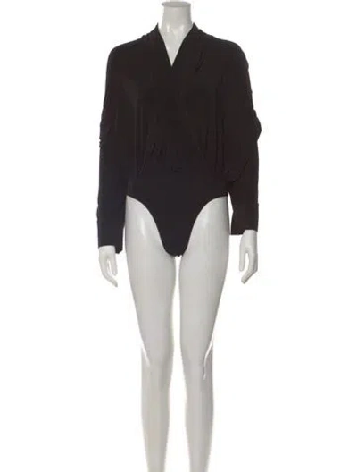 Pre-owned Norma Kamali V-neck Long Sleeve Bodysuit In Black