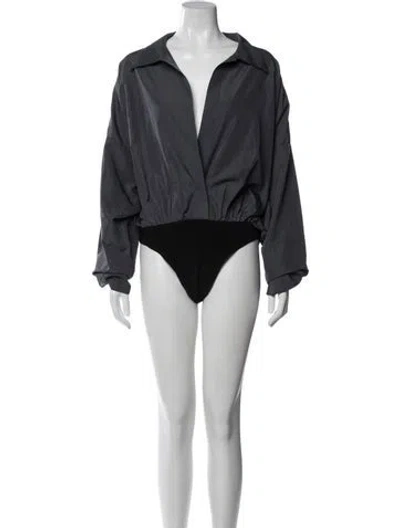 Pre-owned Norma Kamali V-neck Long Sleeve Bodysuit In Blue