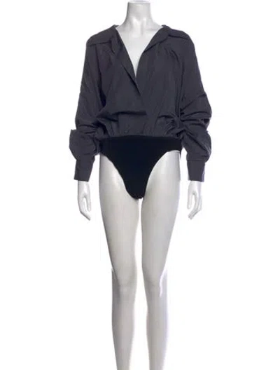 Pre-owned Norma Kamali V-neck Long Sleeve Bodysuit In Blue
