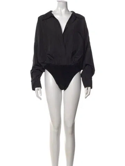Pre-owned Norma Kamali V-neck Long Sleeve Bodysuit In Blue