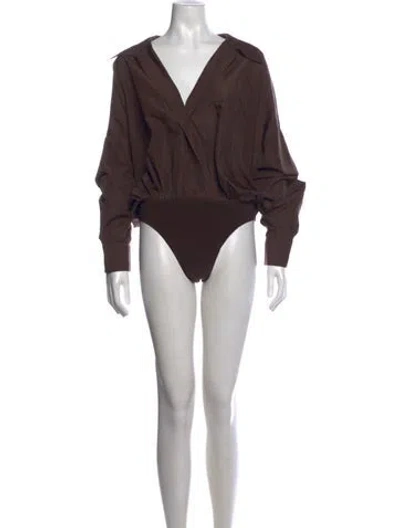 Pre-owned Norma Kamali V-neck Long Sleeve Bodysuit In Brown