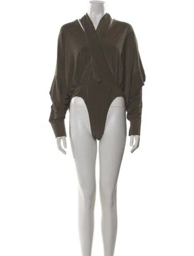 Pre-owned Norma Kamali V-neck Long Sleeve Bodysuit In Green