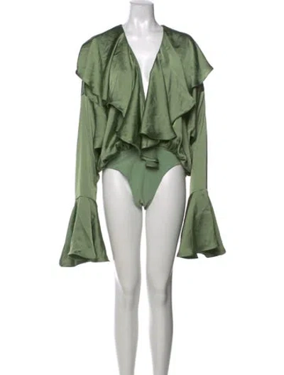Pre-owned Norma Kamali V-neck Long Sleeve Bodysuit In Green