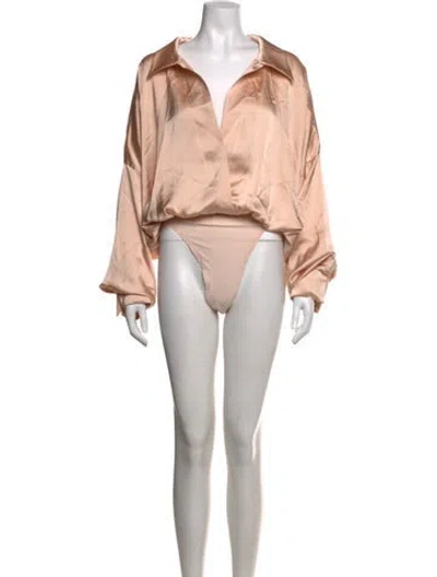 Pre-owned Norma Kamali V-neck Long Sleeve Bodysuit In Neutrals