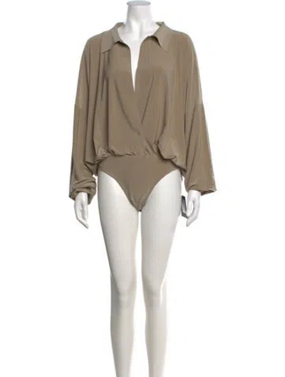 Pre-owned Norma Kamali V-neck Long Sleeve Bodysuit In Neutrals