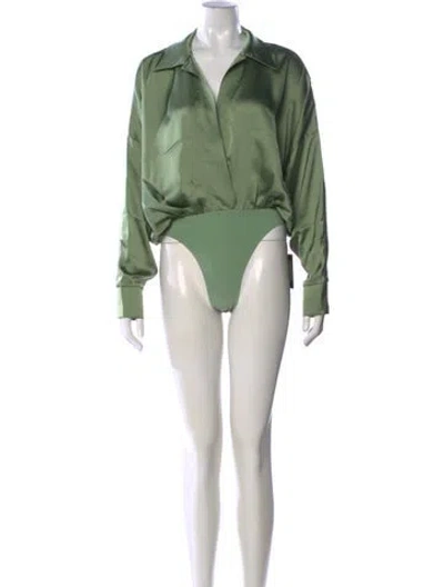 Pre-owned Norma Kamali V-neck Long Sleeve Bodysuit W/ Tags In Green