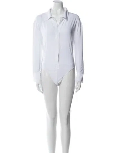 Pre-owned Norma Kamali V-neck Long Sleeve Bodysuit In White