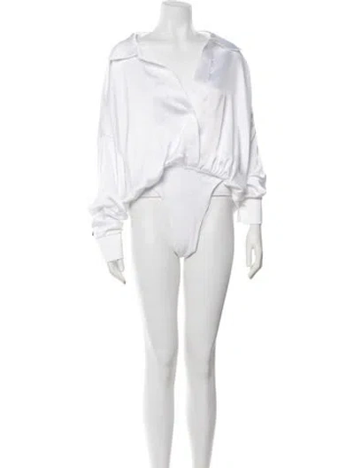 Pre-owned Norma Kamali V-neck Long Sleeve Bodysuit In White