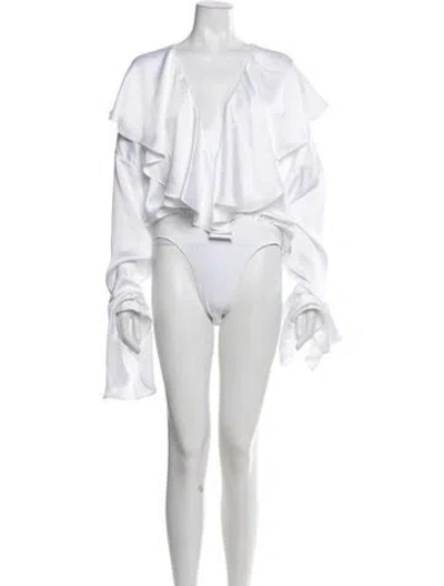 Pre-owned Norma Kamali V-neck Long Sleeve Bodysuit In White