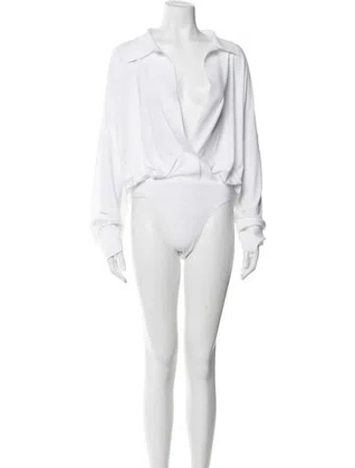 Pre-owned Norma Kamali V-neck Long Sleeve Bodysuit In White