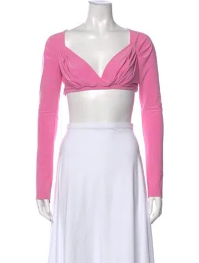 Pre-owned Norma Kamali V-neck Long Sleeve Crop Top In Pink