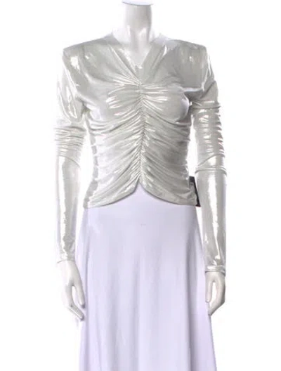 Pre-owned Norma Kamali V-neck Long Sleeve Crop Top W/ Tags In White