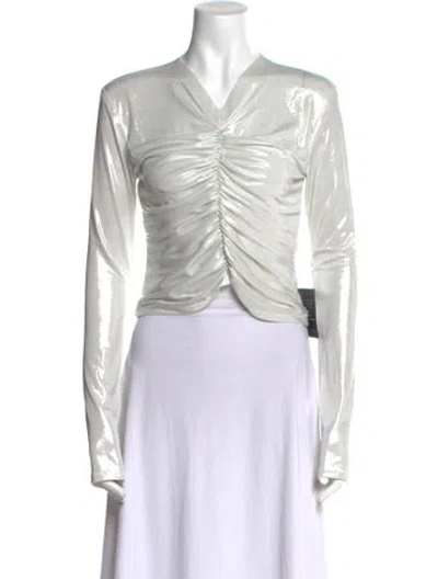 Pre-owned Norma Kamali V-neck Long Sleeve Crop Top W/ Tags In White