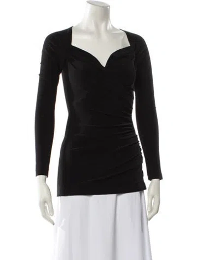 Pre-owned Norma Kamali V-neck Long Sleeve Top In Black
