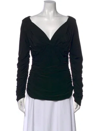 Pre-owned Norma Kamali V-neck Long Sleeve Top In Black