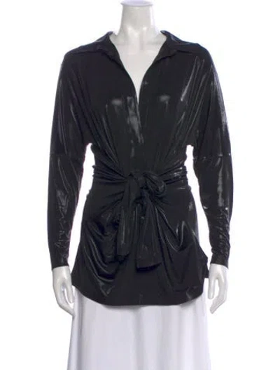 Pre-owned Norma Kamali V-neck Long Sleeve Top In Black